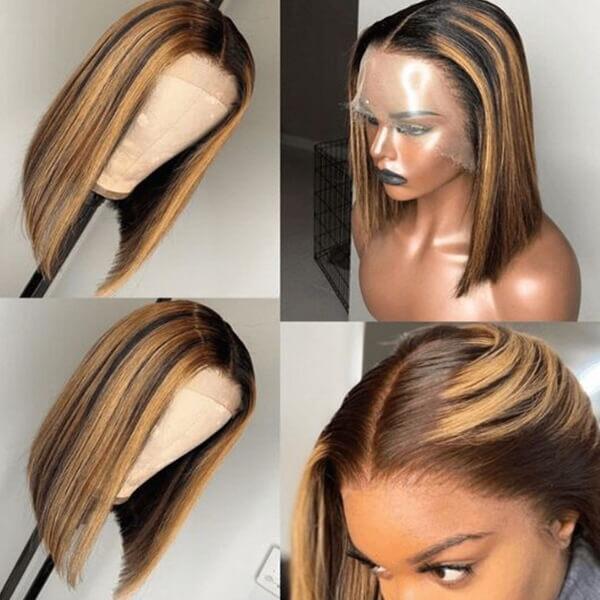 6x5 Glueless Bob Wig - Blonde Highlights / 12"